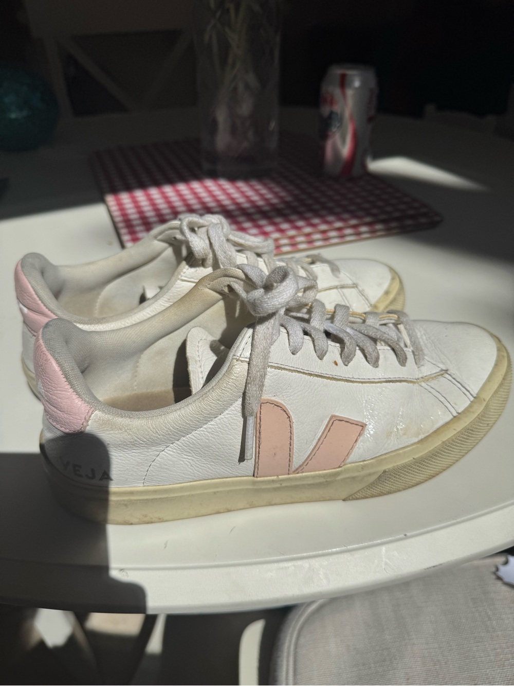 Veja White Leather Sneakers with Pink Accents - Women's Casual Shoes